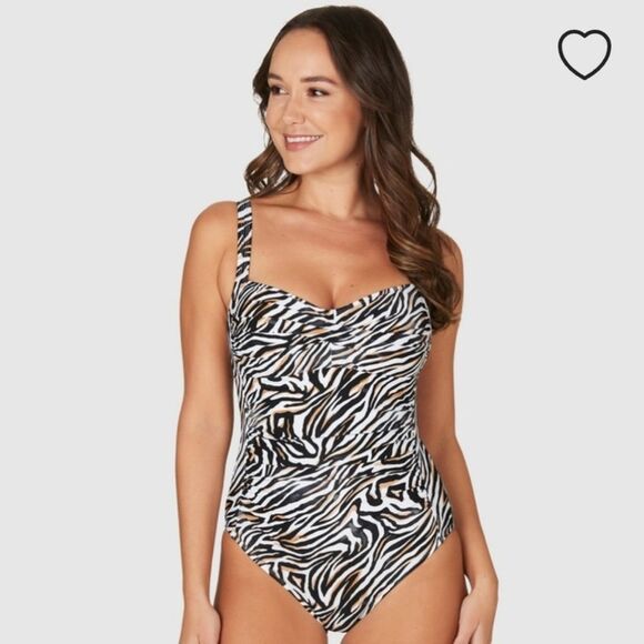 Nip Tuck Joanne Twist Front One Piece Swimsuit Black Zebra Print Shaping Size 8 - Picture 1 of 12